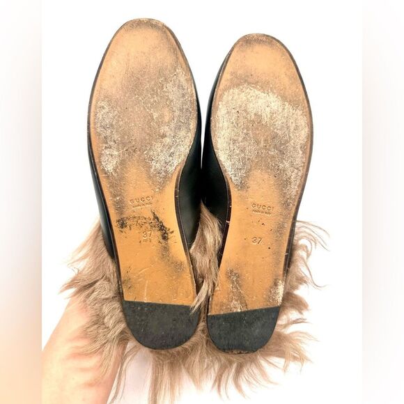 Gucci Princetown Fur Mule Black Horsebit SlipperShearling Loafer Flats EU37 US7 - Picture 4 of 10